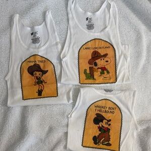 Womens White Graphic Tank Top - Cowboy Cartoon Print